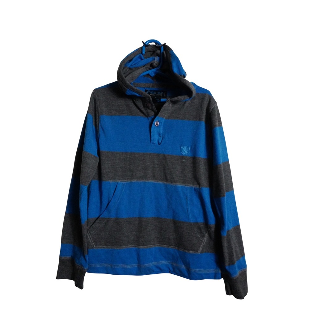 Street Rules Hoodie Henley Boys Shirt Size 6 Striped Blue Grey Skater Pullover